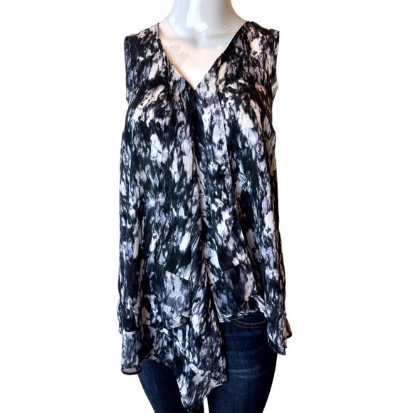 Simply Vera Vera Wang Womens Asymmetrical Blouse Top Abstract Black White SZ XS - Picture 1 of 7